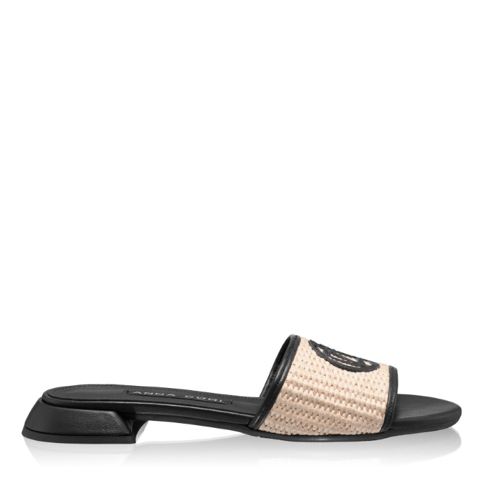 Imagine Saboti Dama 8082 Rafia Bej+Vitello Negru